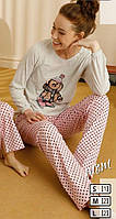 Качественная женская пижама с прямыми брюками "Мишка лыжник"
