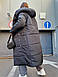 Жіночий довгий зимовий пуховик на запах під пояс у розмірах 42-48 на силіконі 200 і флісовому підкладі, фото 4
