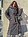 Жіночий довгий зимовий пуховик на запах під пояс у розмірах 42-48 на силіконі 200 і флісовому підкладі, фото 7