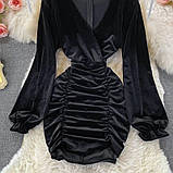 Силуетне плаття з оксамиту довгі рукави міні розміри норма, фото 2