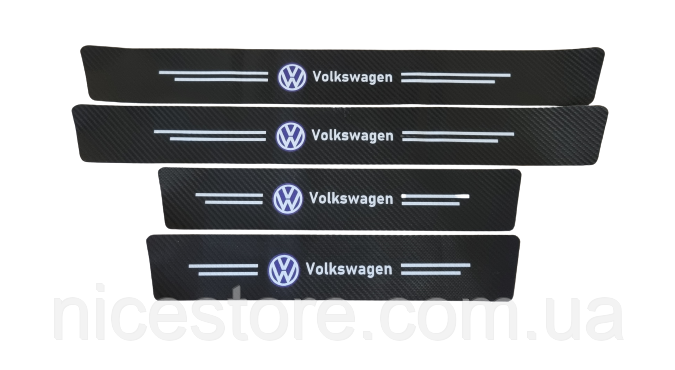 Карбонові захисні накладки на пороги авто з логотипом Volkswagen всі моделі та інші марки автомобілів style2, фото 1