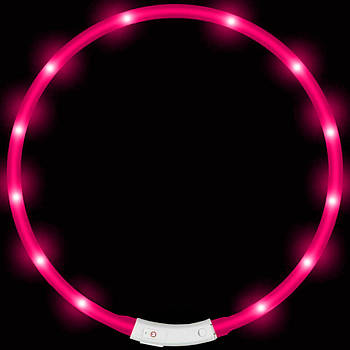 Нашийник для собакLED водостійкий що світиться, з зарядкою USB універсальний Рожевий