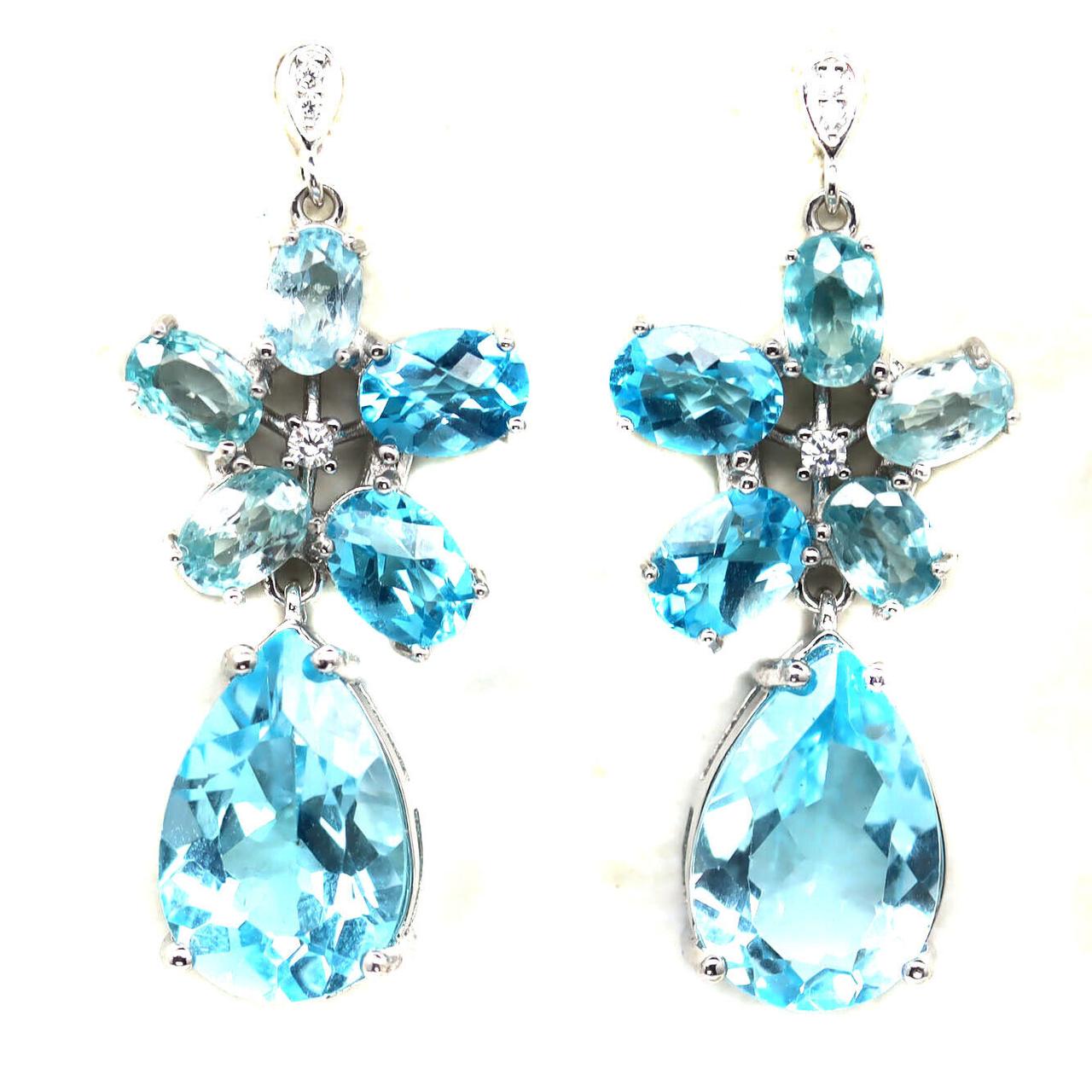 Срібні сережки — природні блакитні топази