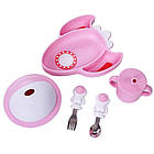 Набір силіконового посуду для першого прикорму на присосках 6 предметів Рожевий, фото 2