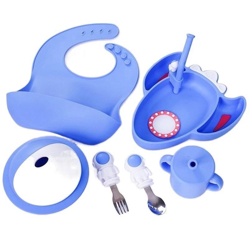 Набір посуду для підгодовування малюків 6 предметів із харчового силікону Блакитний