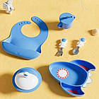 Набір посуду для підгодовування малюків 6 предметів із харчового силікону Блакитний, фото 2