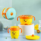 Набір посуду для малюків тарілка 2 в 1 + чашка - непроливайка Жовтий, фото 6