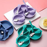 Набір силіконового посуду для дітей тарілка + вилка + ложка Зелений, фото 3