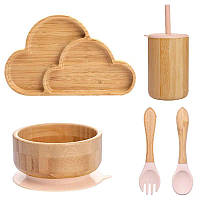 Набір посуду для підгодовування 5 предметів універсальний Бамбук із силіконом