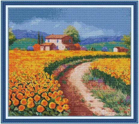 Набір для вишивання за нанесеною на канву схемою "Garden cottage (3)". AIDA 14CT printed 44*40 см