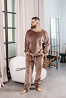 Пижама унисекс женская и мужская мягкий плюш (стриженный кролик) домашний костюм парный коричневый, 50/52