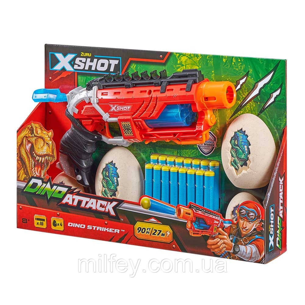 X-Shot Швидкострільний бластер Dino Striker (2 середніх яйця, 2 маленьких яйця, 16 патронів), фото 1