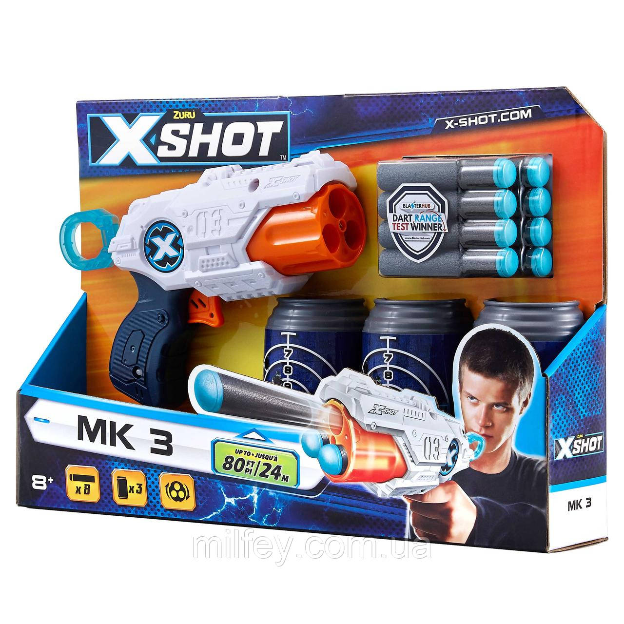 X-Shot Швидкострільний бластер Excel MK 3 (3 банки, 8 патронів), фото 1