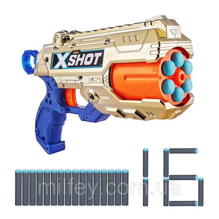 X-Shot Швидкострільний бластер Excel Reflex 6 Golden (16 патронів), фото 1