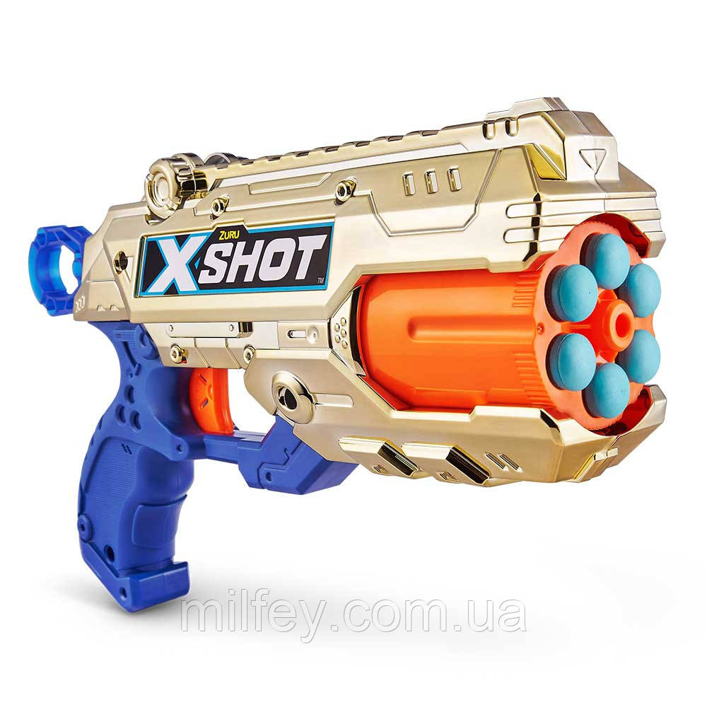 X-Shot Швидкострільний бластер Excel Reflex 6 Double Golden (2 види зброї, 3 банки, 16 патронів), фото 1