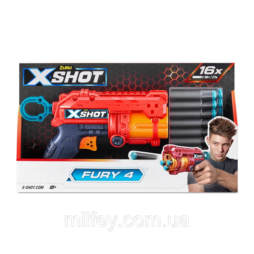 X-Shot Red Швидкострільний бластер Excel Fury 4 (16 патронів), фото 1