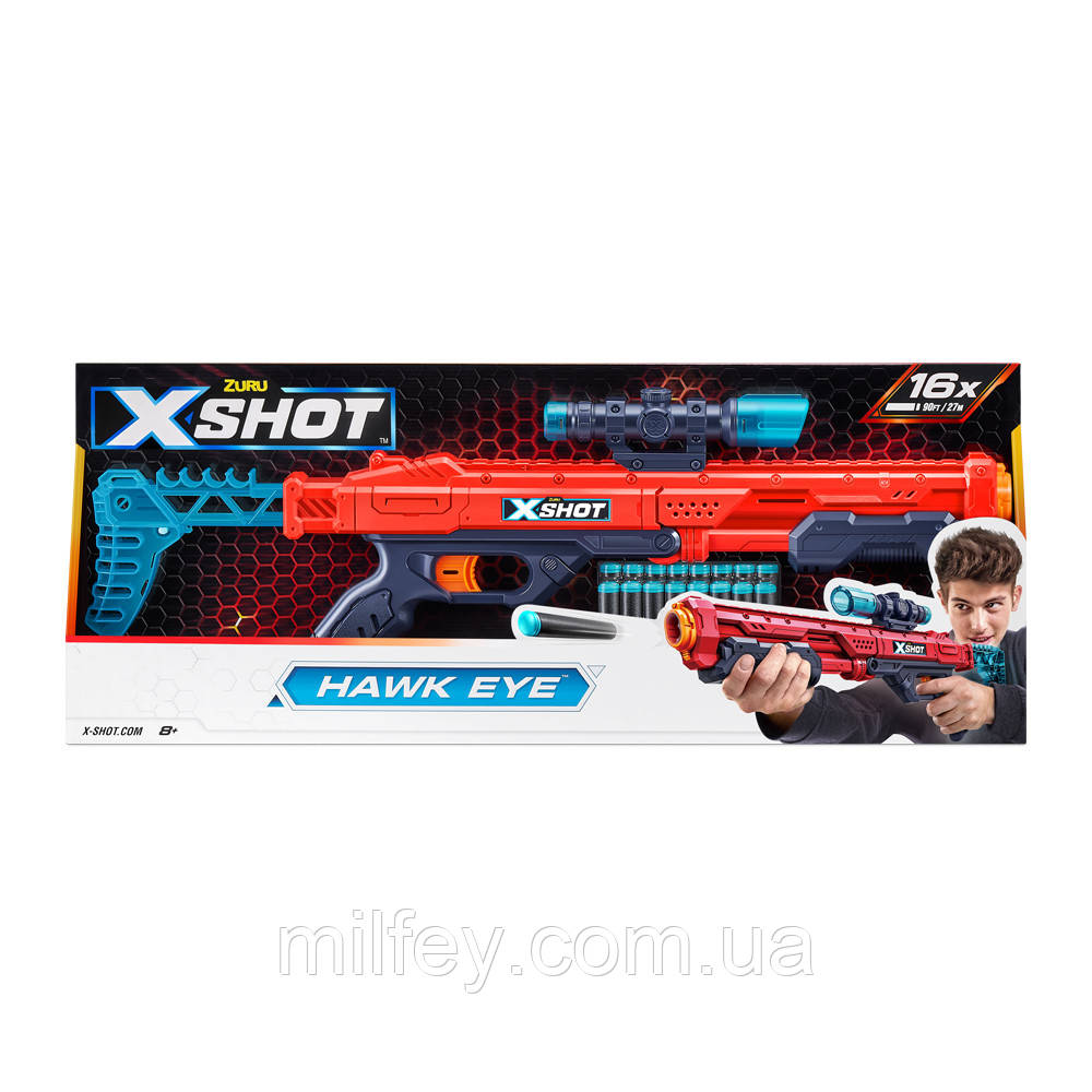 X-Shot Red Швидкострільний бластер Excel Hawk Eye (16 патронів), фото 1