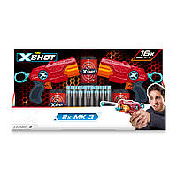 X-Shot Red Набор быстрострельных бластеров Excel MK 3 Double (2 бластера, 3 банки, 16 патронов)