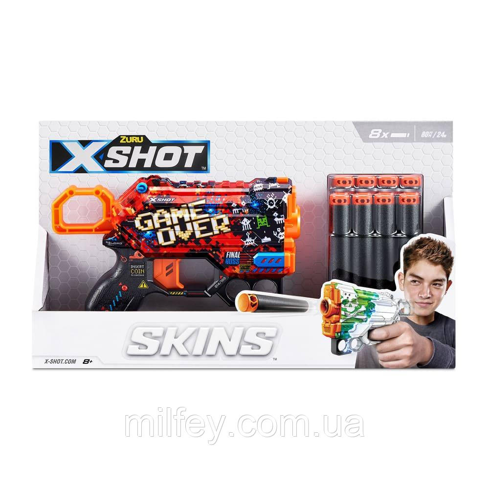 X-Shot Швидкострільний бластер Skins Menace Game Over  (8 патронів), фото 1