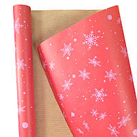 Подарочная бумага ретро (606) снежинки на красном + крафт