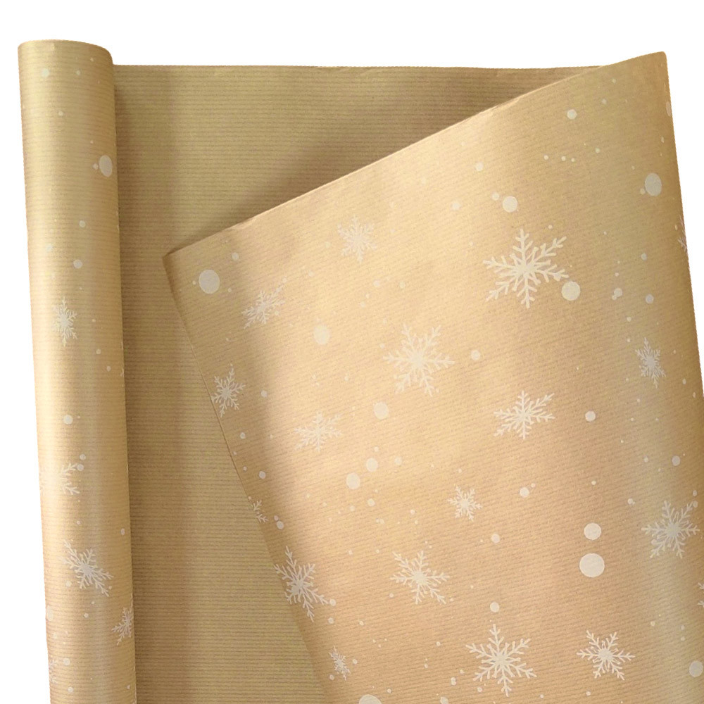 Подарунковий папір ретро (605) сніжинки на крафті + крафт
