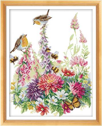 Набір для вишивання за нанесеною на канву схемою "Bird and flowers (2)".AIDA 14CT printed, 38*48 см