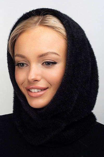 Модний капор ангора на флісі, колір малина, фото 1