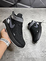 Зимние мужские черные кожаные кроссовки Nike Air Force 1