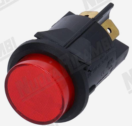 Двополярний вимикач, червона лампочка - 250В -16А - отв. Ø 25мм, фото 1