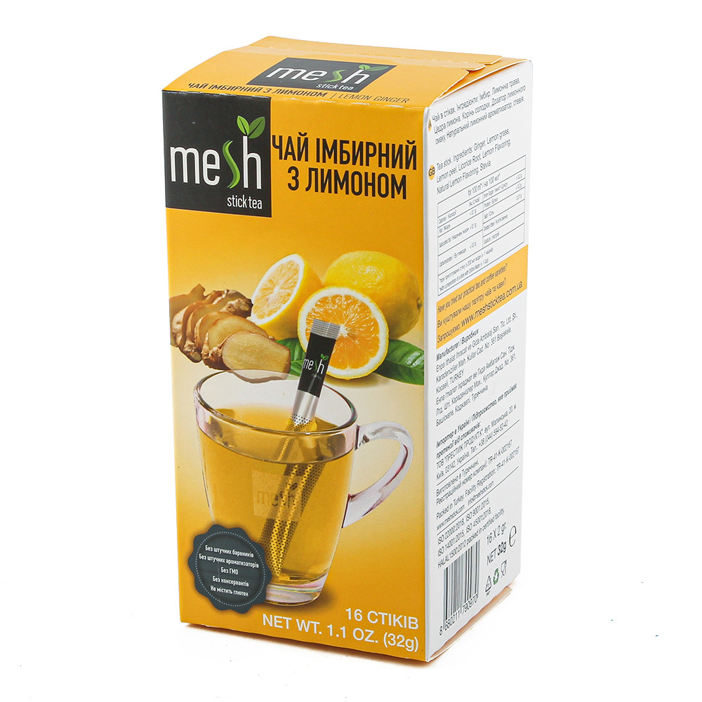 Чай імбирний з лимоном (Lemon Ginger) Mesh stics в стіках 16шт по 2,2г, фото 1