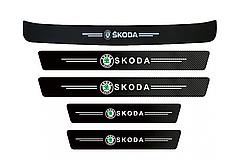 Наклейки на пороги та задній бампер заокруглена карбонові з логотипом Skoda всі моделі та інші марки автомобілів