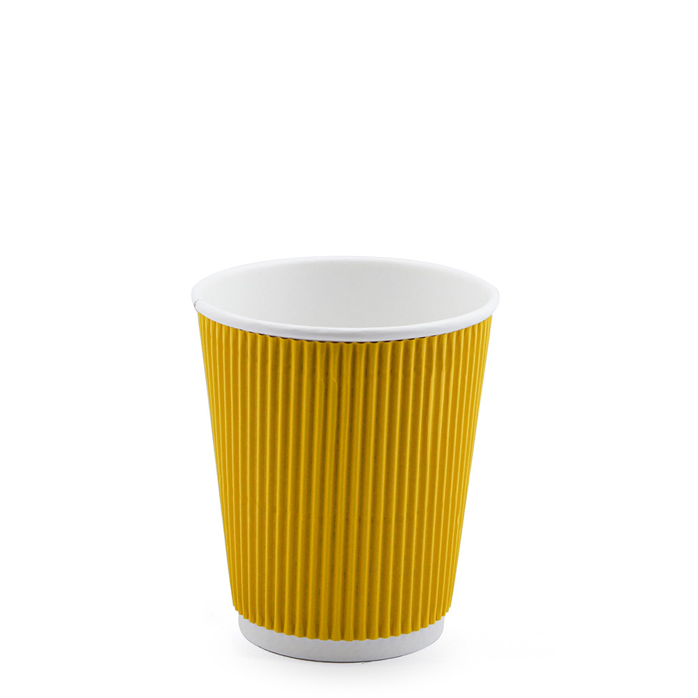 Стакан паперовий гофрований ЖОВТИЙ ЄВРО 275мл (FC)(КР-80)(25шт/уп)(500ящ), фото 1