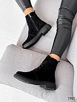 Женские зимние ботинки на низком ходу замшевые черные Tinny