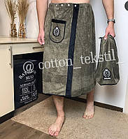 Набор полотенец для сауны и бани мужской из микрофибры, банный мужній набор килт юбка полотенце хаки зеленый