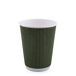 Стакан паперовий гофрований ОЛИВКОВИЙ ЄВРО 400мл (FC)(КР-90)(25шт/уп)(500шт)