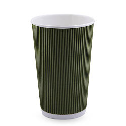 Стакан паперовий гофрований ОЛИВКОВИЙ ЄВРО 500мл (FC)(КР-90)(25шт)(500шт)