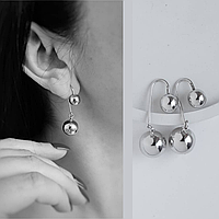 Срібні сережки "Кульки" - модні сережки подвійні кулі зі срібла 925 проби