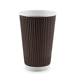 Стакан паперовий гофрований КОРИЧНЕВИЙ 450(500)мл (В)(КР-90)(25шт/уп)(400ящ)