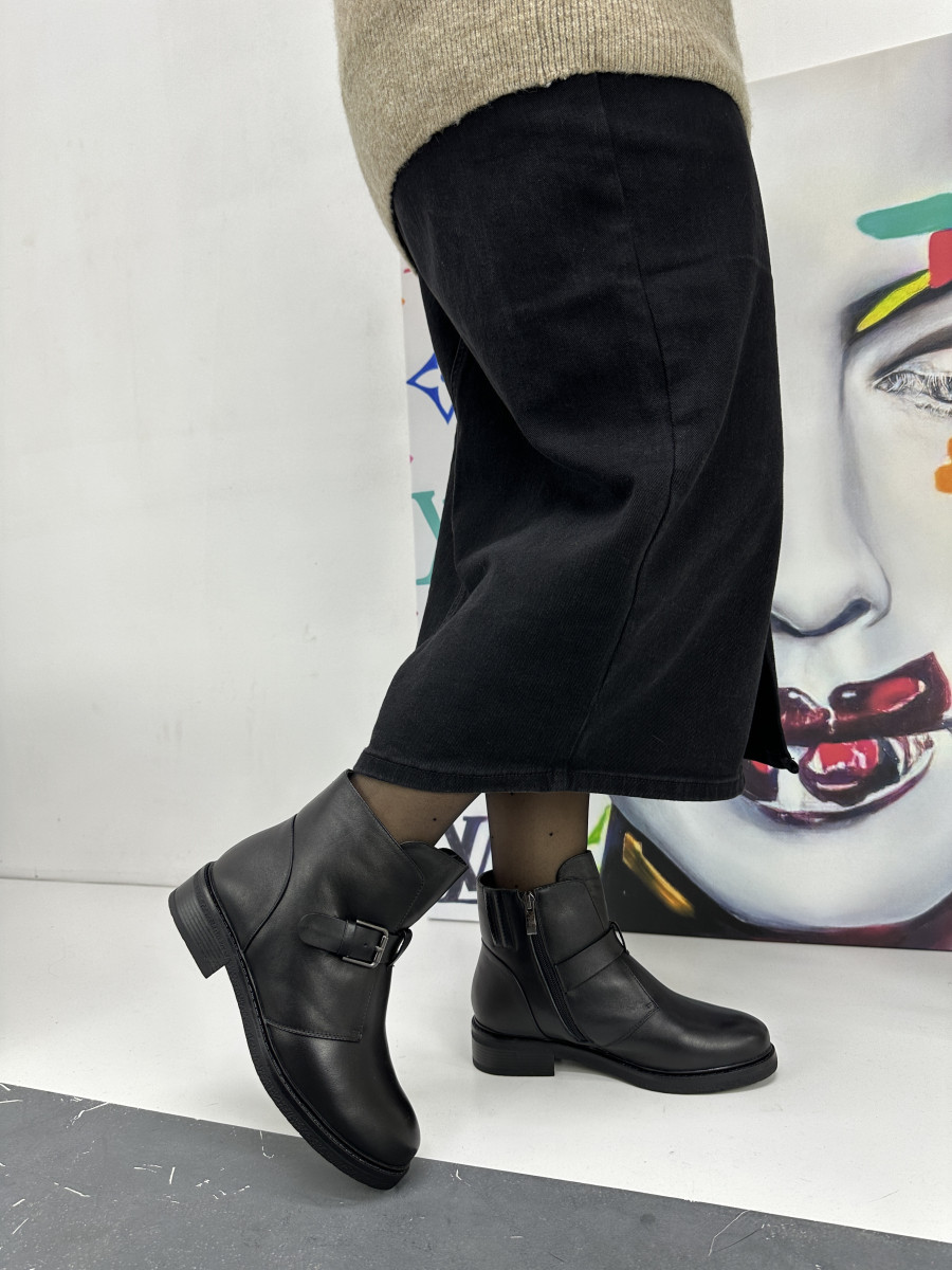 Женские зимние ботинки Battine M408 кожаные на широком каблуке - фото 4 - id-p1301572554