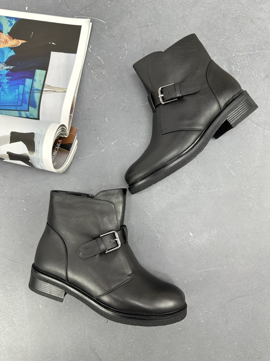 Женские зимние ботинки Battine M408 кожаные на широком каблуке - фото 6 - id-p1301572554