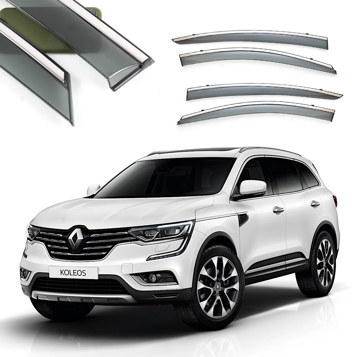 Дефлектори вікон (вітровики) з хромом молдингом Renault Koleos 2017- (Uncle/Тайван)