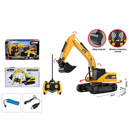 Z6807A Екскаватор на радіокеруванні, акумулятор, USB, гумові колеса, рухомі деталі, коробка 36-20-14, фото 1