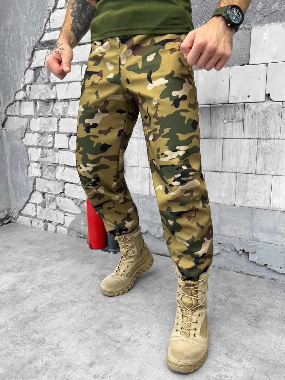 Теплі зимові тактичні штани для ЗСУ Soft shell, Камуфляжні військові брюки мультикам армійський одяг