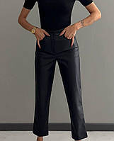 Женские кожаные штаны с высокой талией (42-44 и 44-46) черные, молочные, соленая карамель