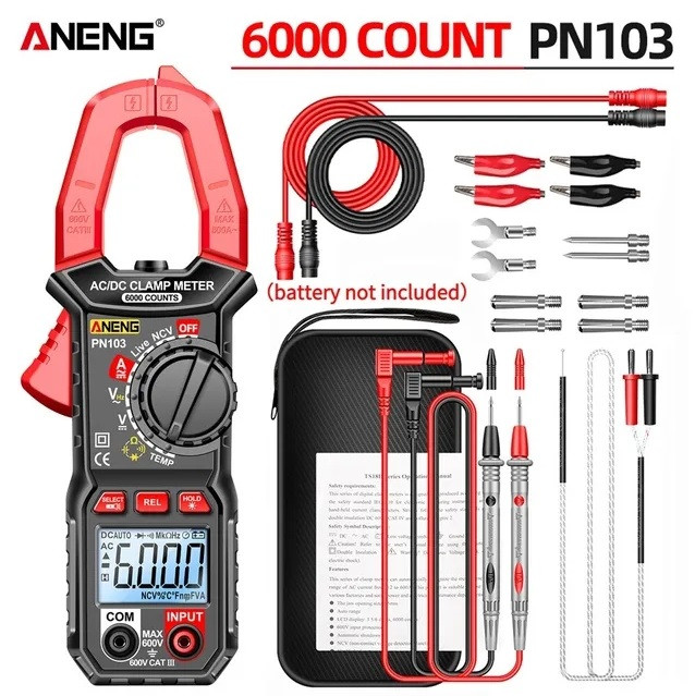 Токові кліщі Aneng PN103 PRO (AC/DC 600A; AC/DC: 600V; 60МОм; 60mF; 20KHz; 300 °C) NCV, Live, продзвінка, діоди