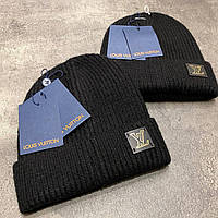 Мужские теплые шапки Louis Vuitton | Шапка Монклер черная на осень - зиму