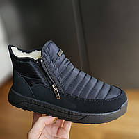 Дутіки короткі чорні жіночі зимові черевики на двох блискавках Дутики короткие черные женские зимние ботинки (Код:3283)