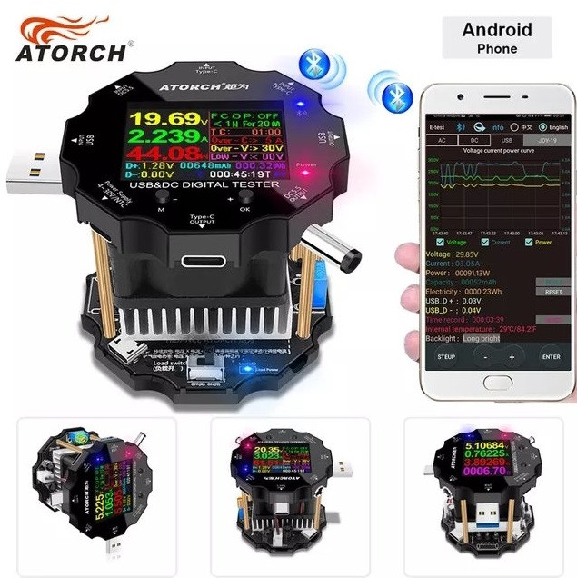 USB Тестер ATORCH UD18L — 18 в 1 з вбудованим навантаженням (DC: 3,6V-32V, I: 0-5,1A) з Bluetooth (Android та iOS)