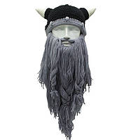Зимняя шапка викинга с шапкой рогами и длинной бородой RSTQ e11p10