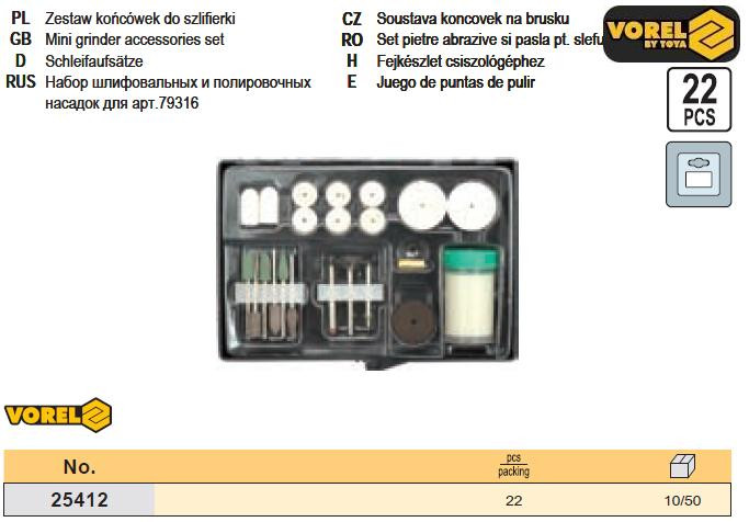 Набор насадки шлифовальние полировальние 22 шт VOREL-25412